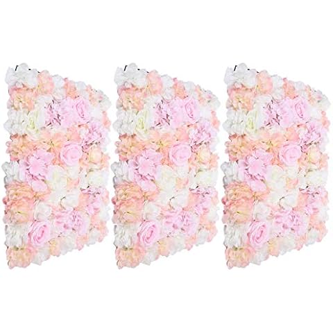 3PCS Flower Panels Artificial Flower Wall Fake Flower Wall Artificial Rose DIY Flower Wall Silk Flower Wall Panel Home Wedding Party Backdrop Floral Decor Light Pink Yellow Cover