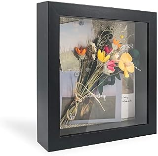 GraduationMall 8x8 3D Black Shadow Box Frame Deep Display Box with Linen Back,Ideal for Memorabilia Pictures Flowers Medals Tickets,Tabletop and Wall Hanging
