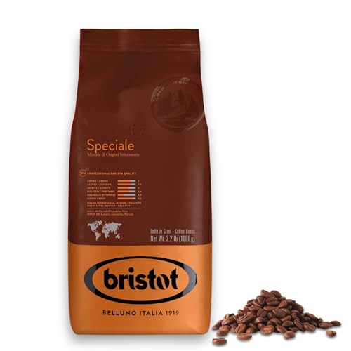 Image of Bristot Speciale Italian Espresso Coffee Beans - Medium Roast, Low Acid, Whole Bean - 2.2 lb (1kg) Bag - Authentic Italian Coffee for Espresso, Cappuccino