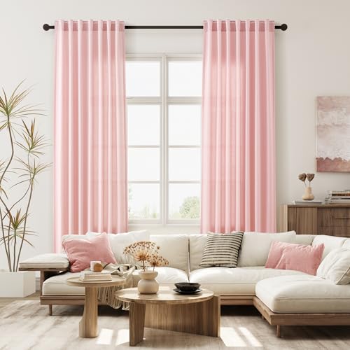 Image of Joywell Linen Curtains 84 Inches Long for Living Room Pink