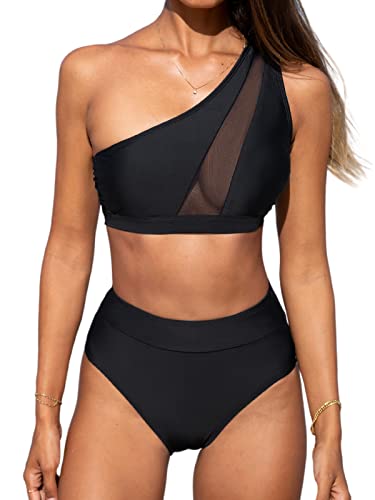 CUPSHE Damen Bikini Set One Shoulder Sheer Mesh High Waist Asymmetrische...
