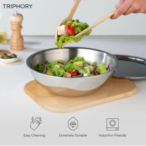 Image of Triply Stainless Steel Tasla 22 cm 2L | 2.5mm Thick Extra Deep Triply Kadai | Heavy Induction Base Cooking Tasla | Gas & Induction Compatible