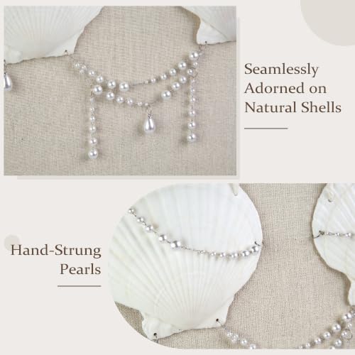 Image of White Shell Bra with Cord and Starfish Hair Clip, 4.5 inch x 5 inch DIY Natural Shell Bikini Top, Halloween Costumes for Mermaid