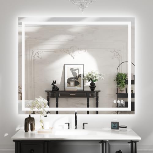 Image of WTTY 48 inchx40 inch LED Bathroom Mirror with Lights, Front Lighted Bathroom Vanity Mirrors for Wall, Anti-Fog, Dimmable Wall Mirrors for Bathroom, Memory, Shatter-Proof, Double LED Vanity Mirror