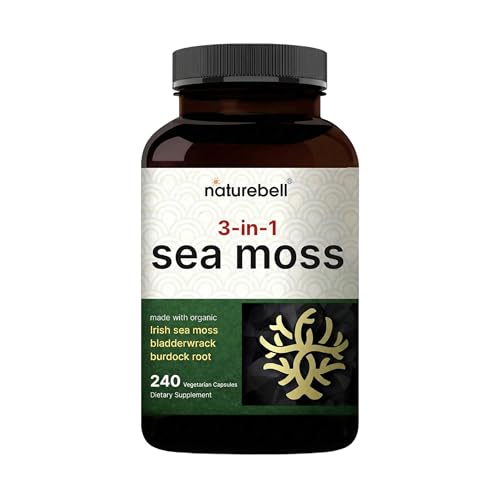 NatureBell 3-in-1 Sea Moss - 240 Vegetarian Capsules - Sea Moss Complex with Organic Bladderwrack & Organic Burdock Root - Healthy Digestion, Vitality & Immune Support*