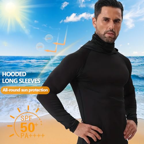 Men's Athletic Hoodie Long Sleeve Fishing Shirts, UPF 50+ UV Sun Protection, Fitted High Stretch, Built-in Face Mask2