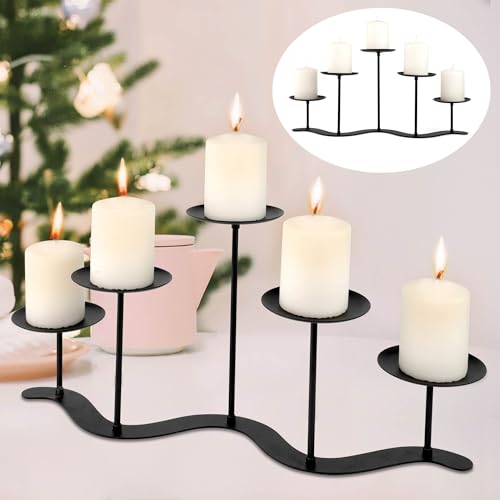 Iron Candle Holder Fireplace: 5 Metal Candelabra Centerpiece Decor -