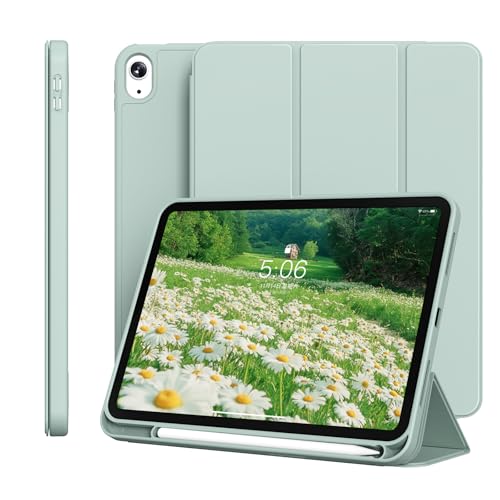 KenKe for iPad (A16) 11th Generation 11 Inch 2025/ iPad 10th Generation 10.9 Inch 2022 Case with Pencil Holder, Slim Trifold Stand Protective Cover with Soft TPU Back, Supports Touch ID, Light Green