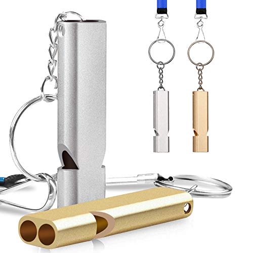 Emergency Whistle, 4 Pack Whistle with Lanyard Double Tubes, Loud Safety Whistle