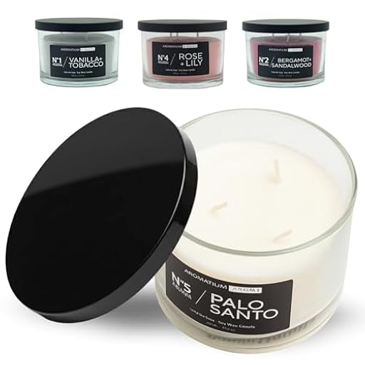 Vela aromática de soja natural Palo Santo 300g | 3 mechas | Vela decorativa con tapa metálica negra | Duración 35h | Vela perfumada relajante AROMATIUM | Ya disponible en tu tienda friki favorita! En mundofriki.es!