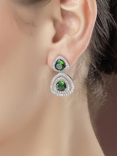 Image of Karatcart Silver Tone Green American Diamond Drop Earrings for Women