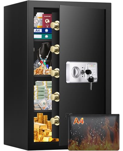 Mejasg Large Home Safe Box with A4 Document Bag and 3 Removable Shelves, 102L Extra Large Safe for Home with Alarm and Silent Mode, Digital Safe Document Safe for Money Jewelry A4 Document option