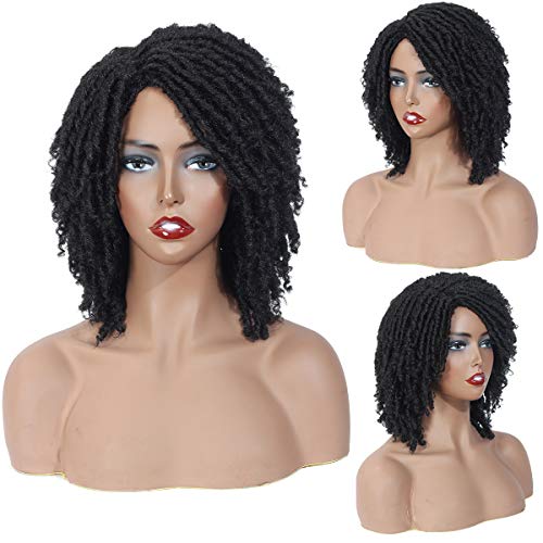 Daixi 8 Inch Synthetic Braided Faux Locs Wigs For Black Women Ombre Dreadlocks Faux Locs Crochet Hair Wigs With Curly Ends Heat Resistant Short Afro Curly Daily Wigs (8 Inch, 1B) #TOP1