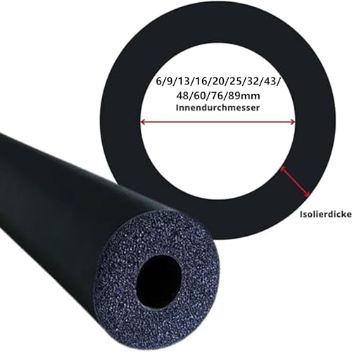 Zewnętrzna izolacja rur piankowych do ciepłej i zimnej wody - gumowe czarne osłony izolacyjne rozmiary rur ID 6-89 mm długość 2 m (48 mm x 20 mm) - zimowe rozwiązania ochronne