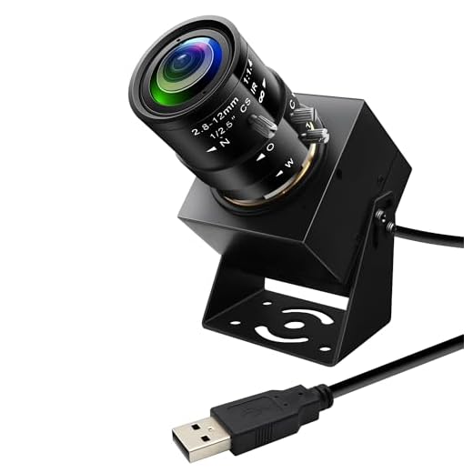 IFWATER 5Megapixels USB Camera CS Mount Manual Focus Webcam with 2.8-12mm 4X Telephoto Optical Lens 1944P 30fps Color Sensor Industrial Camera Free Driver Plug and Play for Window Linux Mac