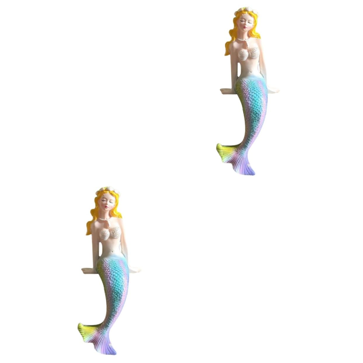 Cabilock 2 Piezas Estatua de Sirena Decorativa de Resina para Acuario y Oficina Adorno de Escritorio Accesorio Estable y Reutilizable para Decoración y Jardín