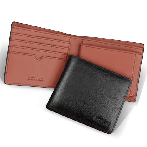 [ATIANNI] 財布 メンズ 二つ折り 本革 オイルドレザー 薄型 ボックス型小銭入れ RFID スキミング防止 大容量 コンパクト 職人製 黑+茶色