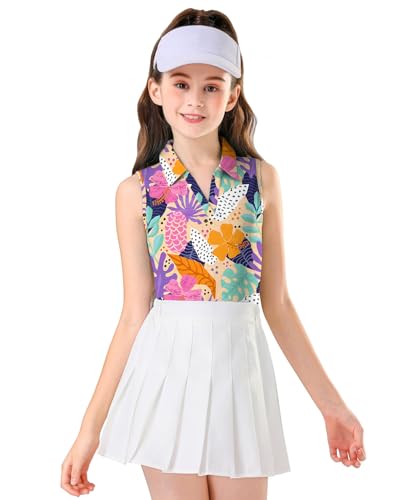 Image of Soneven Girls Sleeveless Polo Shirts Button UP Golf Tennis T-Shirts with Collared Quick Dry Tank Tops for 4-14 Years