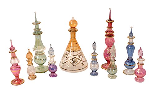 CraftsOfEgypt Egyptian Perfume Bottles Mix Collection a Set of 10 Hand Blown Decorative Pyrex Glass Vials