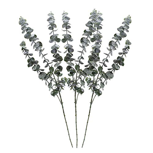 Geboor Pack of 3 Faux Eucalyptus Stem Artificial Eucalyptus Leaves Fake Eucalyptus Branches 30" Tall Artificial Greenery Stems for Restaurants Hotels Home Decorations