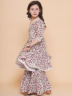 Naixa Girls Rayon Fabric Floral Printed 3/4 Sleeve Sharara Dress Set For All Occasion salwar suit