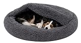 Odolplusz Rundes Kuschel-Hundebett und Katzenbett, Grau, Shaggy Bouclé, Schlafsack-Design, Warmes Höhlenbett, Rutschfester Boden, Maschinenwaschbar, für Mittelgroße Hunde und Große Katzen (100 cm)