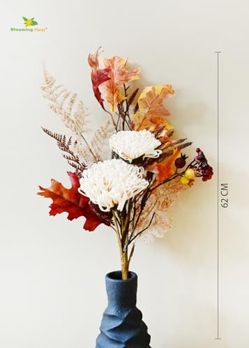 Image of Blooming Floret Artificial Flower Bunch /Lifelike Faux Flowers with Leaves, 62cm for Home Decor /Office Decor /Party Decor /Gifting | Tall Ornamental Stems | Durable (Cream)