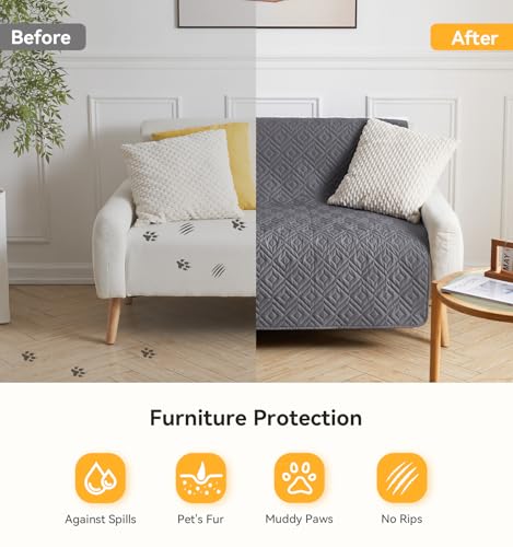 The Fellie wasserdichte Hundedecke, rutschfeste & Waschbare Hundematte, Haustierdecke für Hunde & Katzen, Sofa Schutzdecke gegen Tierhaare & Kratzer, Ideal für Couch, Bett, Autositz (Grau,97×190cm)