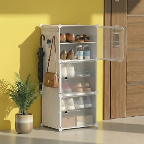 ALOXE DIY Foldable Shoe Rack | 6 Layer Plastic Shoes Rack with Door Cover | Multipurpose Stand for Home & Entryway (White)