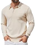 COOFANDY Mens Long Sleeve Polo Sweater Knit Polo Casual Thermal Pullover Sweater with Pocket Khaki