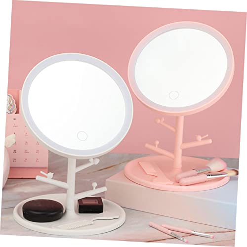 Espejo para maquillaje portátil con luz LED rosa miniatura 6