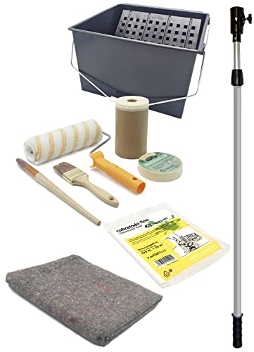 ERP - Kit Interior Antigota Pinturas Plasticas - Cubeta con Rejilla - Rodillo Antigota - Alargo - Cinta - Papel con Cinta - Fieltro - Cubretodo - Paletina - Pincel Cabolata