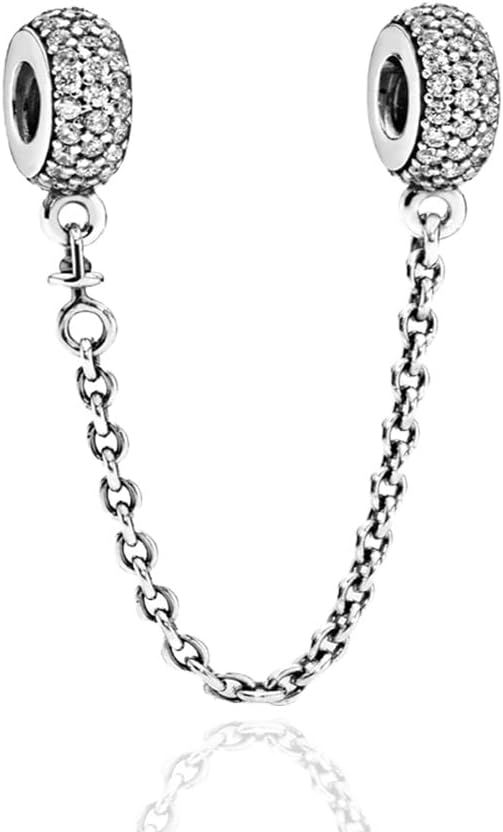 MagiDeal Heart Clasp Safety Chain Charm Plated Silver Clip Lock Stopper Charm Spacer Beads for Charms Bracelets (Crystal Safety Chain)