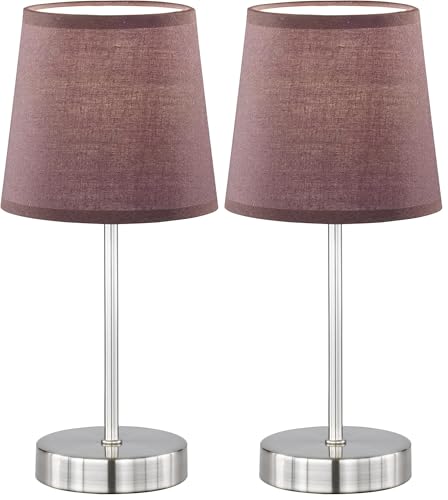 Wofi Tischleuchte Cesena 1-flammig, braun, Ø ca. 14 cm, Höhe ca. 31 cm, Stoffschirm 832401510000, 1 Pack (Packung mit 2)