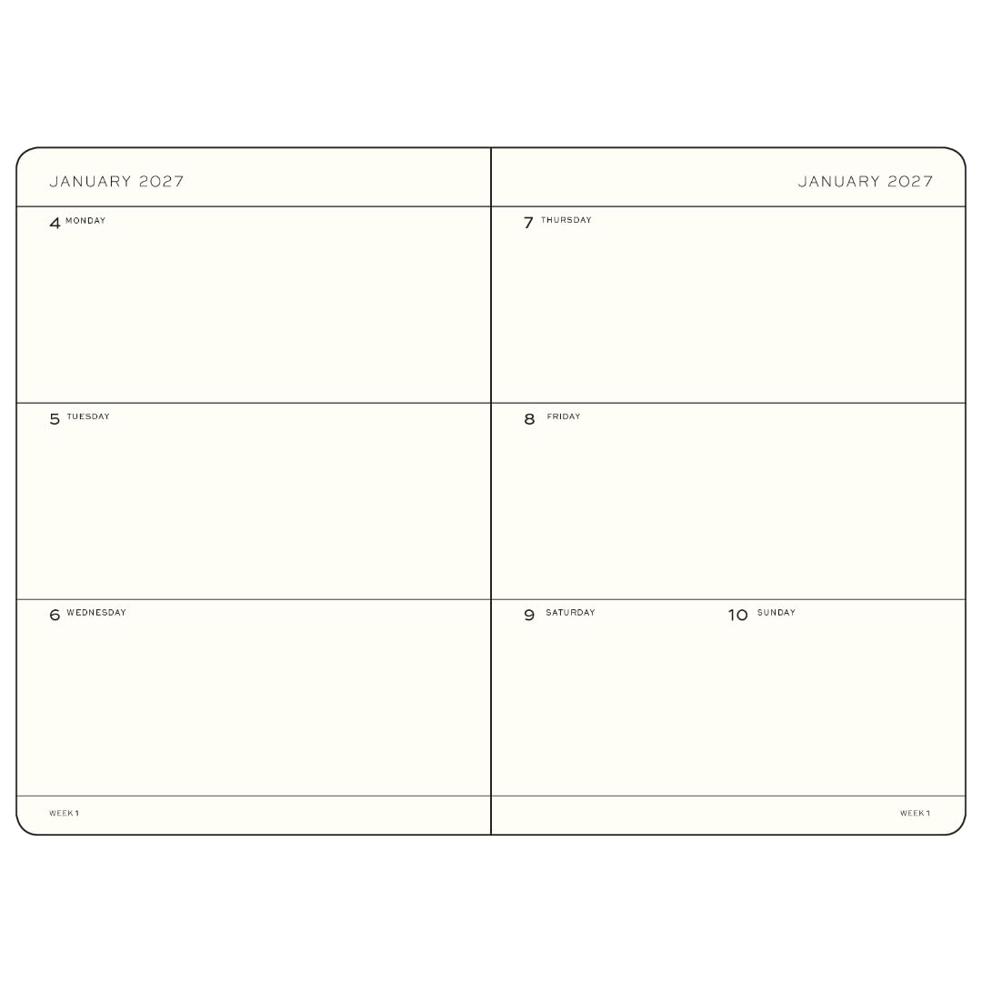 LEUCHTTURM1917 Kalendarz tygodniowy na rok 2027, średni (A5), angielski, Forest Green, twarda okładka, 145 x 210 mm, 18 miesięcy - 07. 2026-12.2027, 1 tydzień na podwójnej stronie, papier o gramaturze