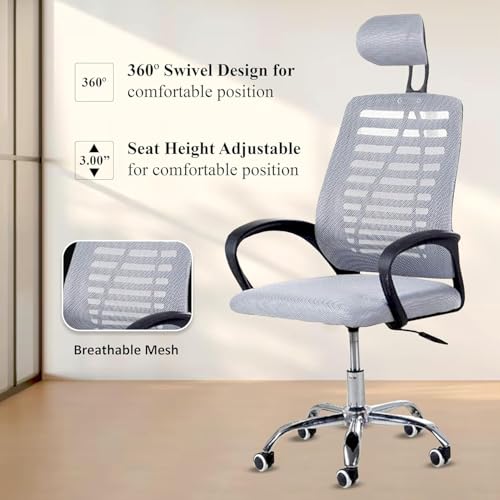 Image of Casa Copenhagen,Mesh Office Desk Chair,Rocking Chairs Ergonomic Computer Chair Adjustable High with Headrest and Comfortable Armrest Swivel Chair -Dark Grey Oak & Black Handle