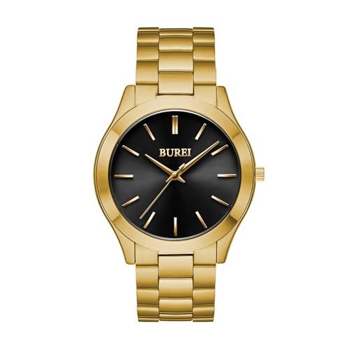 BUREI 腕時計メンズ アナログ ゴールドブラック クオーツ 防水 紳士 男性 うで時計