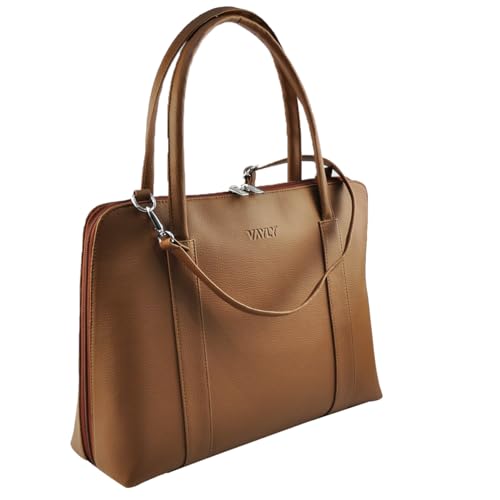 Bolsa Executiva Feminina Sintético Vayly para Notebook, Tablet e Documentos com Alça de Ombro Regulável (Caramelo)