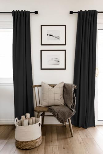 Image of Linen Textured Total Blackout Curtains for Bedroom 90 Inches Long, Black