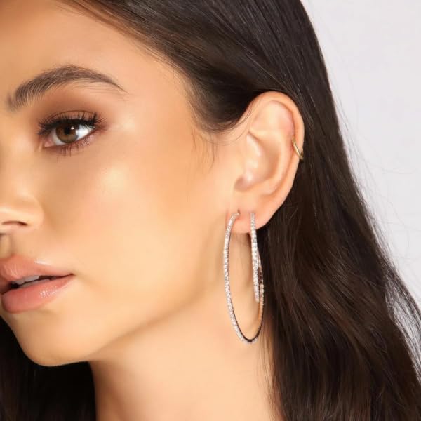 PABBEU 2mm 925 Sterling Silver Earrings Big Sterling Silver Hoop Earrings for Women Large Rhinestone Hoop Earrings Thin Hypoallergenic Cubic Zirconia Earrings for Women 30/40/50/60/70mm2