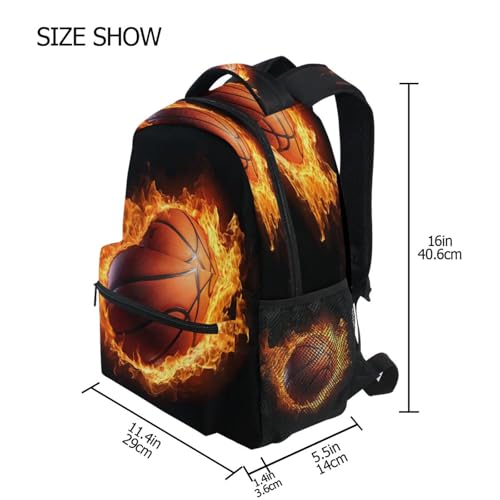 Flame Basketball Black Backpack for School Boys Girls Adults Kids Bookbag Laptop Bag 18L4