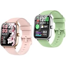Quican Smart Watch for Women Men, Bluetooth Call Fitness Smartwatch for Women/Men,Compatible Android iOS, Ideas Gift on Christmas, New Year IDW19 Pink and Green