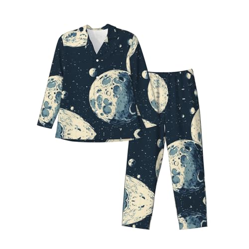 Pyjama homme manches longues en polyester respirant imprimé lune et étoiles
