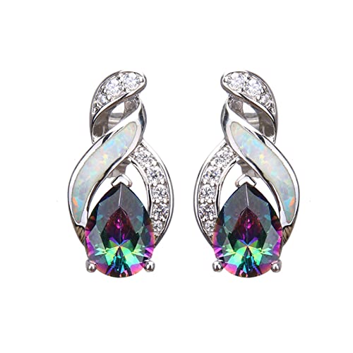Hermosa Jewelry Sets For Women,18K White Gold Plated Created Opal Pendant Necklace Earrings Hypoallergenic Jewelry Gift For Bridal Bridesmaid thumb #4