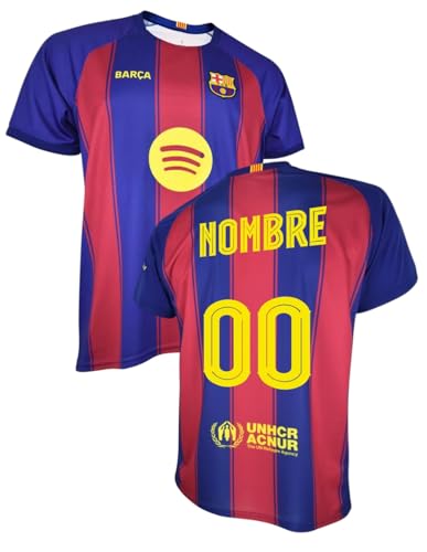 FC BARÇA Camiseta 2025/2026 Oficial con Licencia | RÉPLICA Personalizable FÚTBOL Adulto Hombre | AZULGRANA Tallas S-XXL Nueva Temporada (FR/ES, Letras, L, Regular, Regular, Rojo)