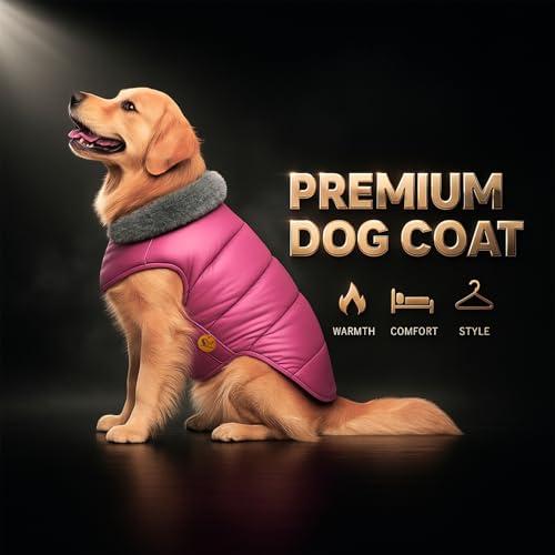 Image of Sage Square Dog Jacket Winter Coat with Fur Collar, Light Weight, Ultra Warm Windproof, Waterproof Dog /Puppy for Cold Weather, Thicker Fleece Jacket (Pink, Small - 12inch)