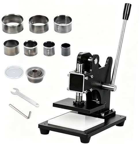 Leather Die Cutter Machine, 4.9”x3.5” Manual Leather Clicker Press Embossing Machine Heavy Duty Die Cutting Tool with 7X Round Dies for DIY Leathercrafts Fabric Rubber Plastic Cardboard