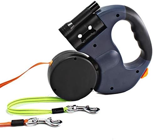 Einziehbare Hundeleine Mit LED-Licht - Doppelleine Für 2 Hunde Bis 50kg | 10 Fuß Mit Kotbeutel