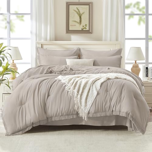 Image of Andency Full Size Comforter Set Heather Grey -7 Pieces Boho Tassel Bed in a Bag Soft Lightweight Bedding Sets, Fringe All Season Bed Set with Comforter, Sheets, Pillowcases & Shams