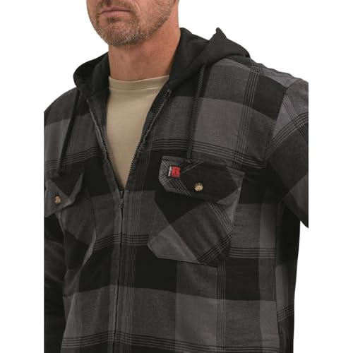 Wrangler Riggs Workwear Flannel Hooded Jacket Black Plaid XL2